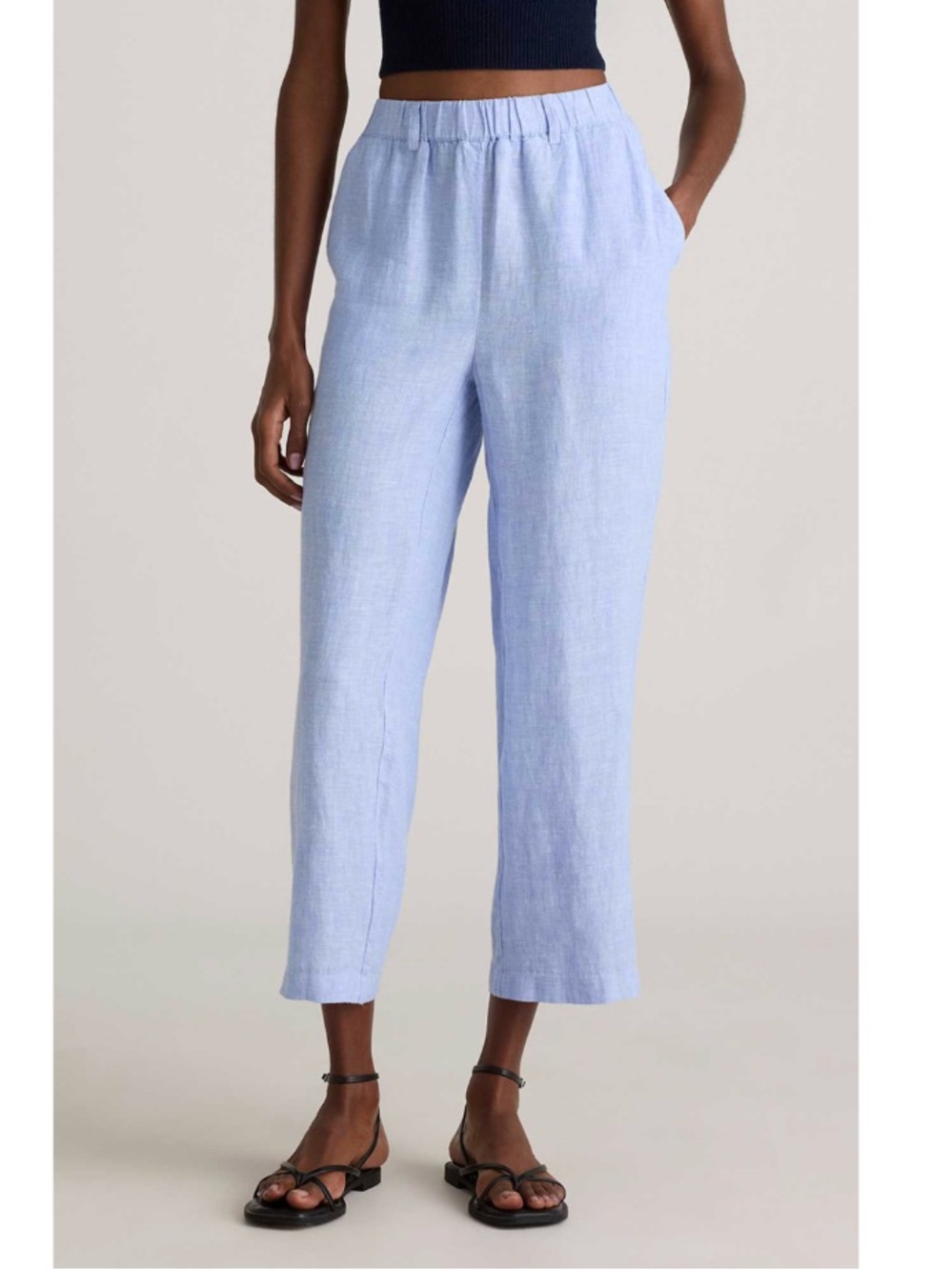 Quince 100% European Linen Pull-On Elastic Waist Tapered Pant Blue XL